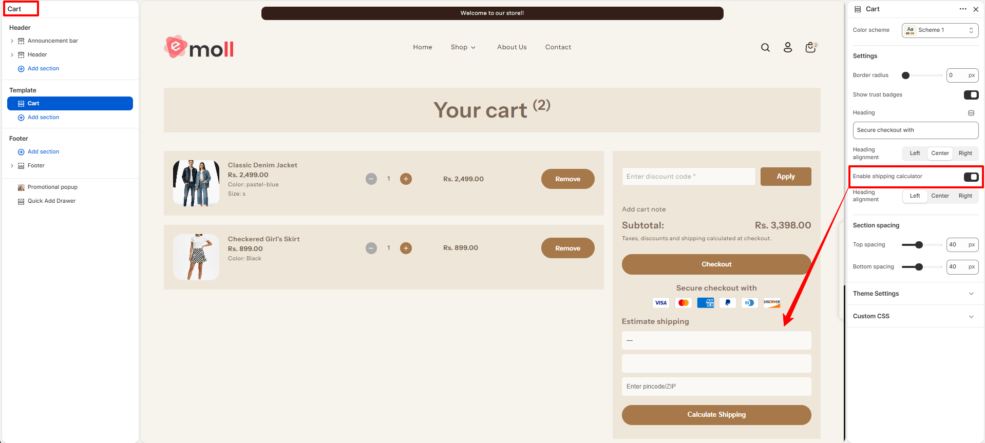 Cart Page Layout