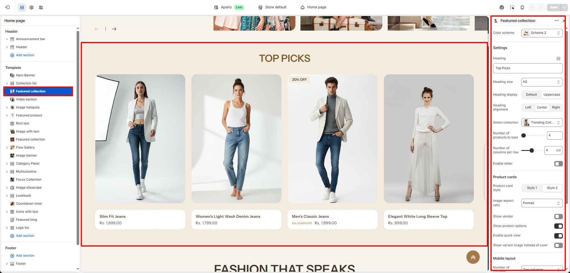 Featured Collection settings