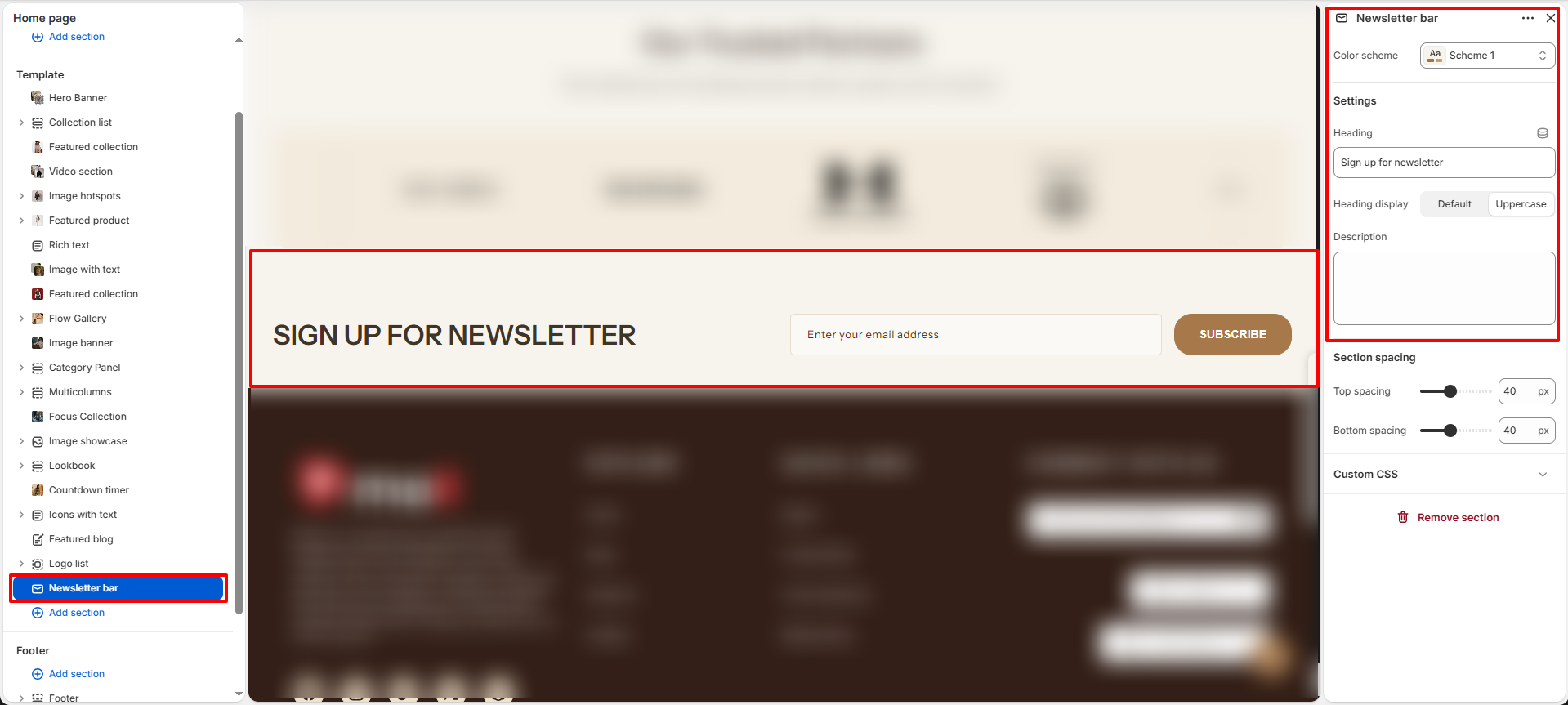Newsletter Bar Settings