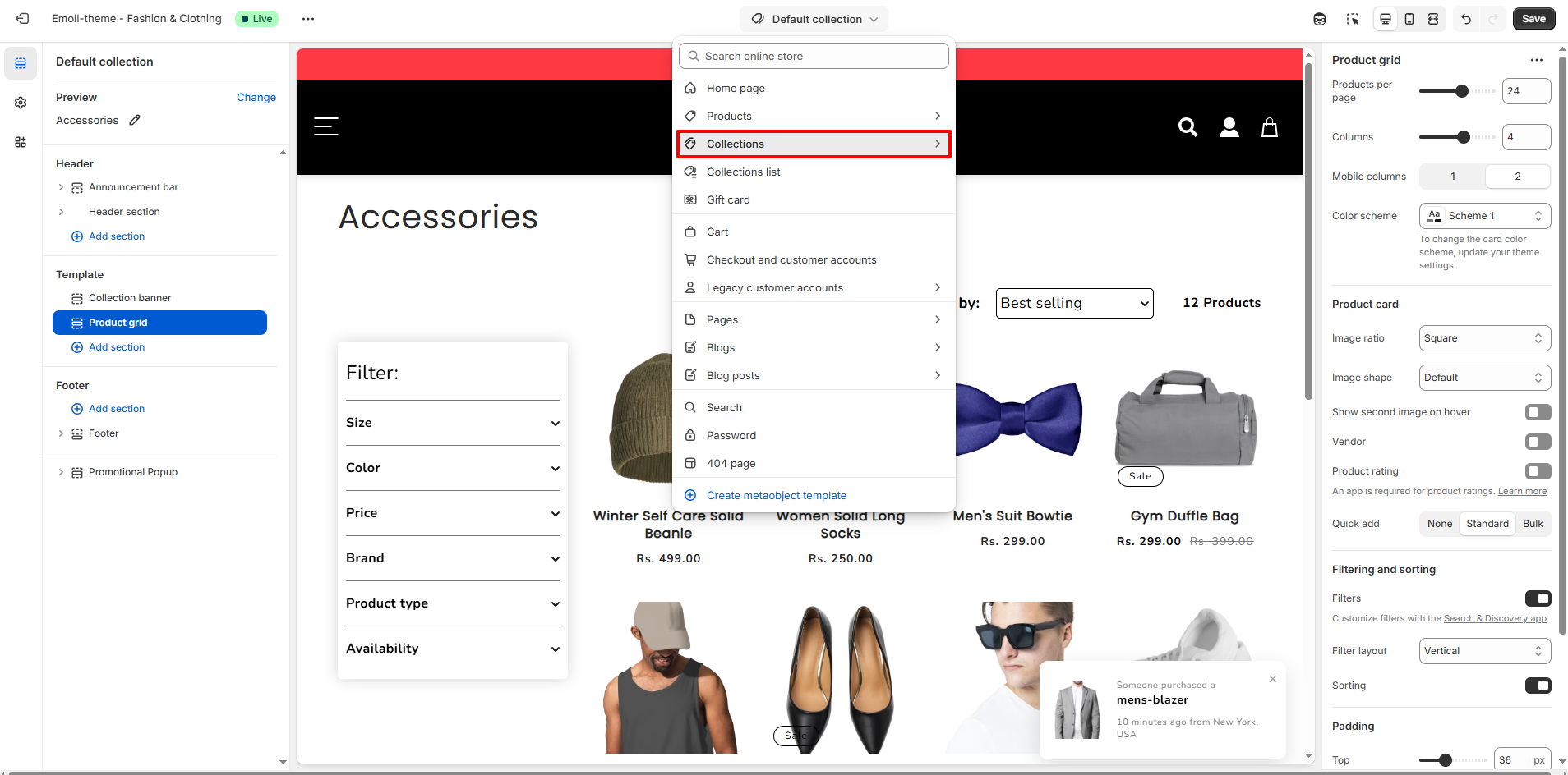 Access Collection Page Settings