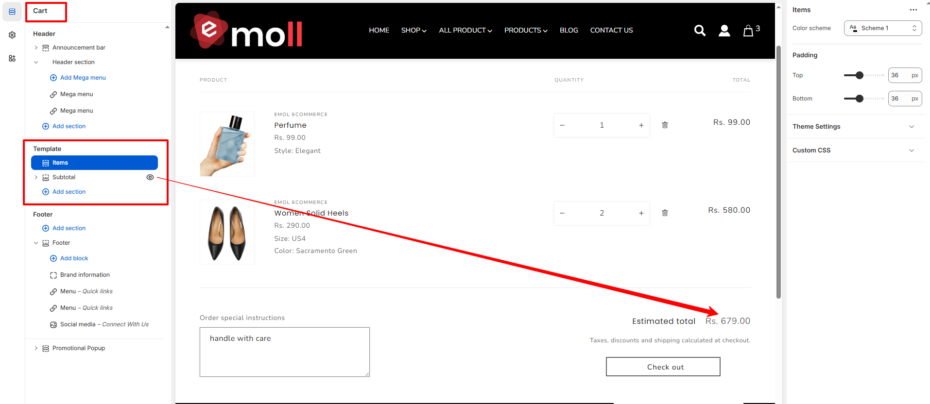Cart Page Layout