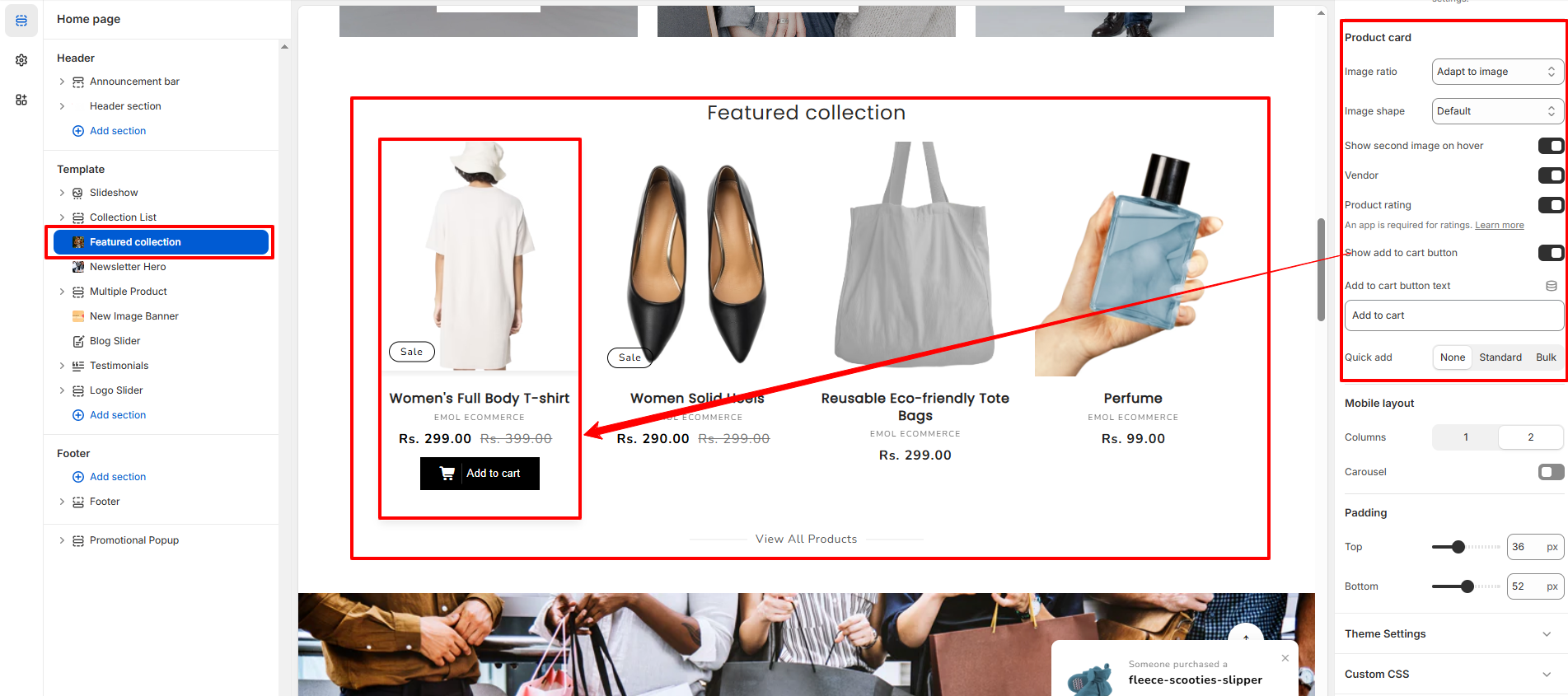 featured collectuion Settings