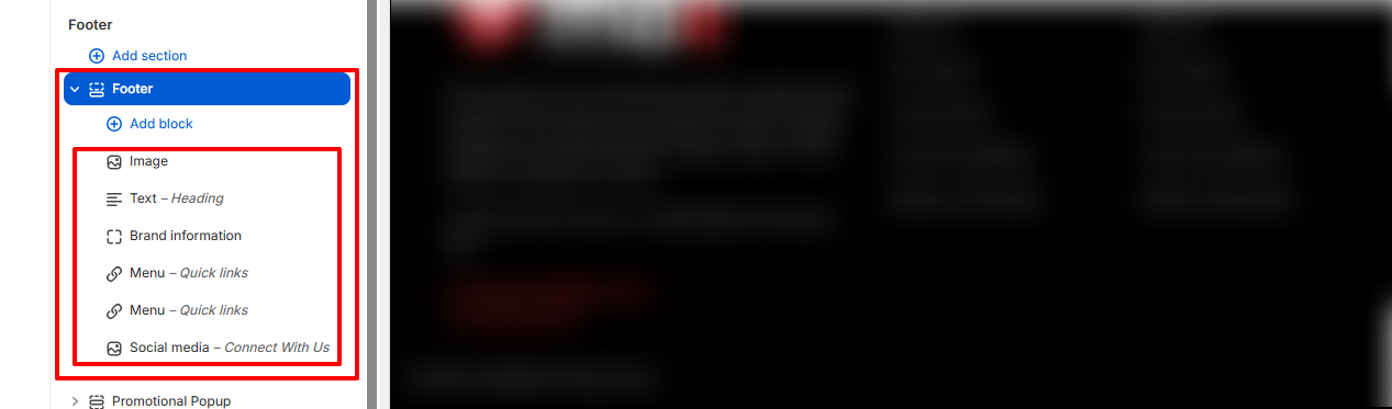 Footer Settings Screenshot
