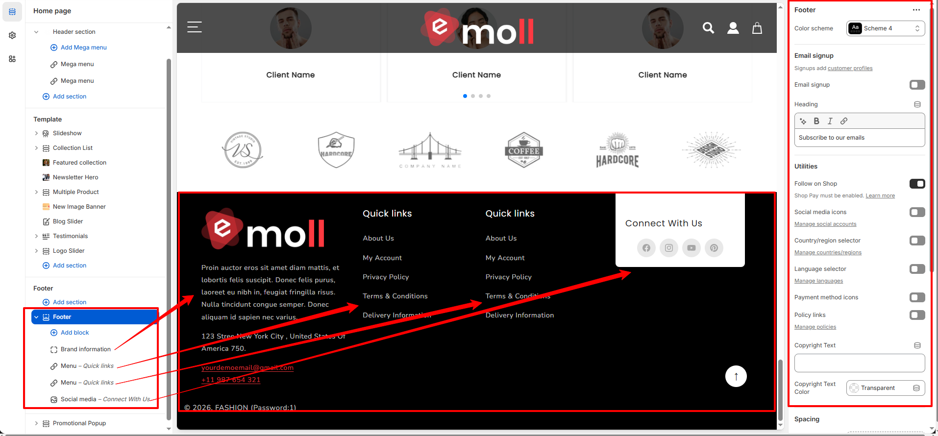 Footer Settings Screenshot