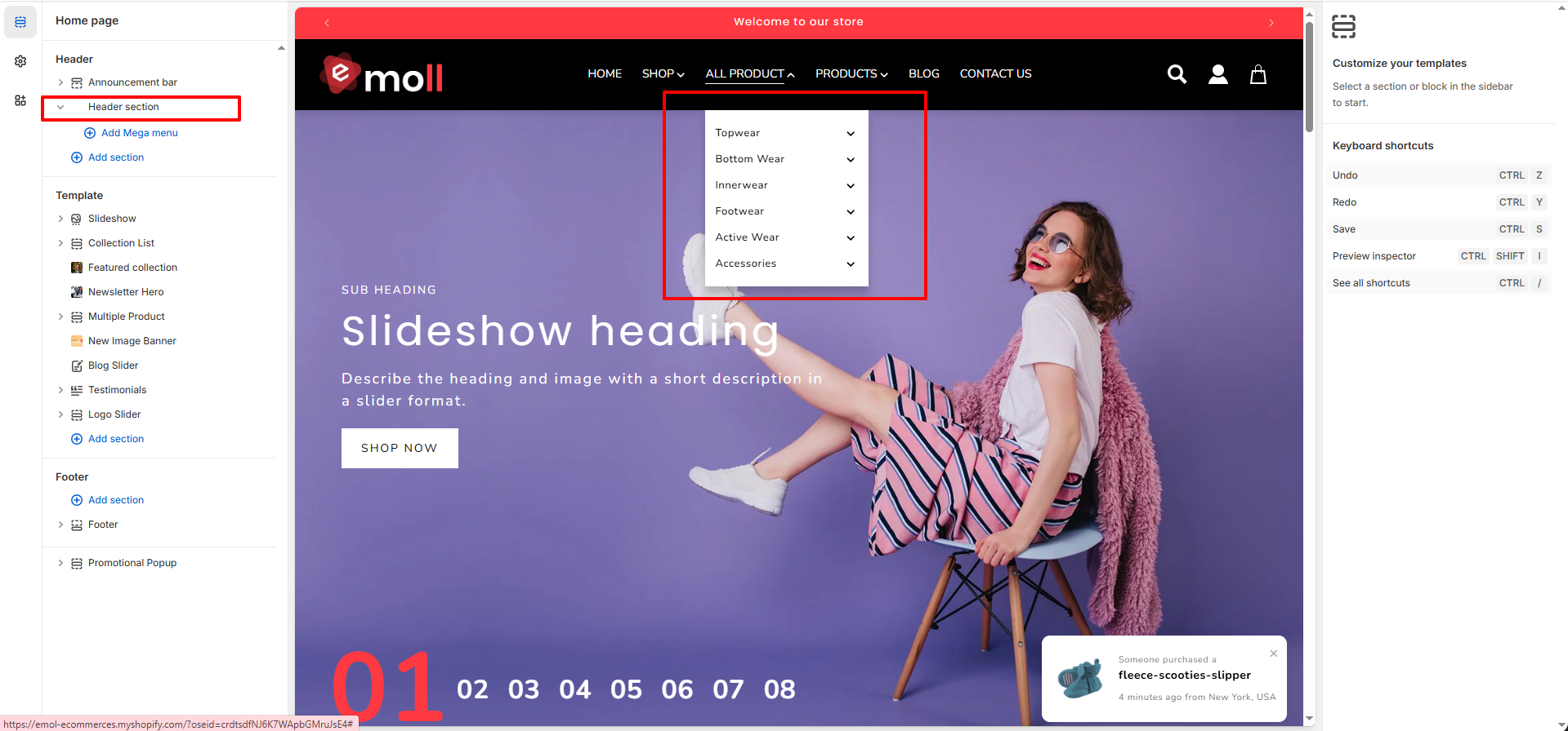 Header dropdownScreenshot