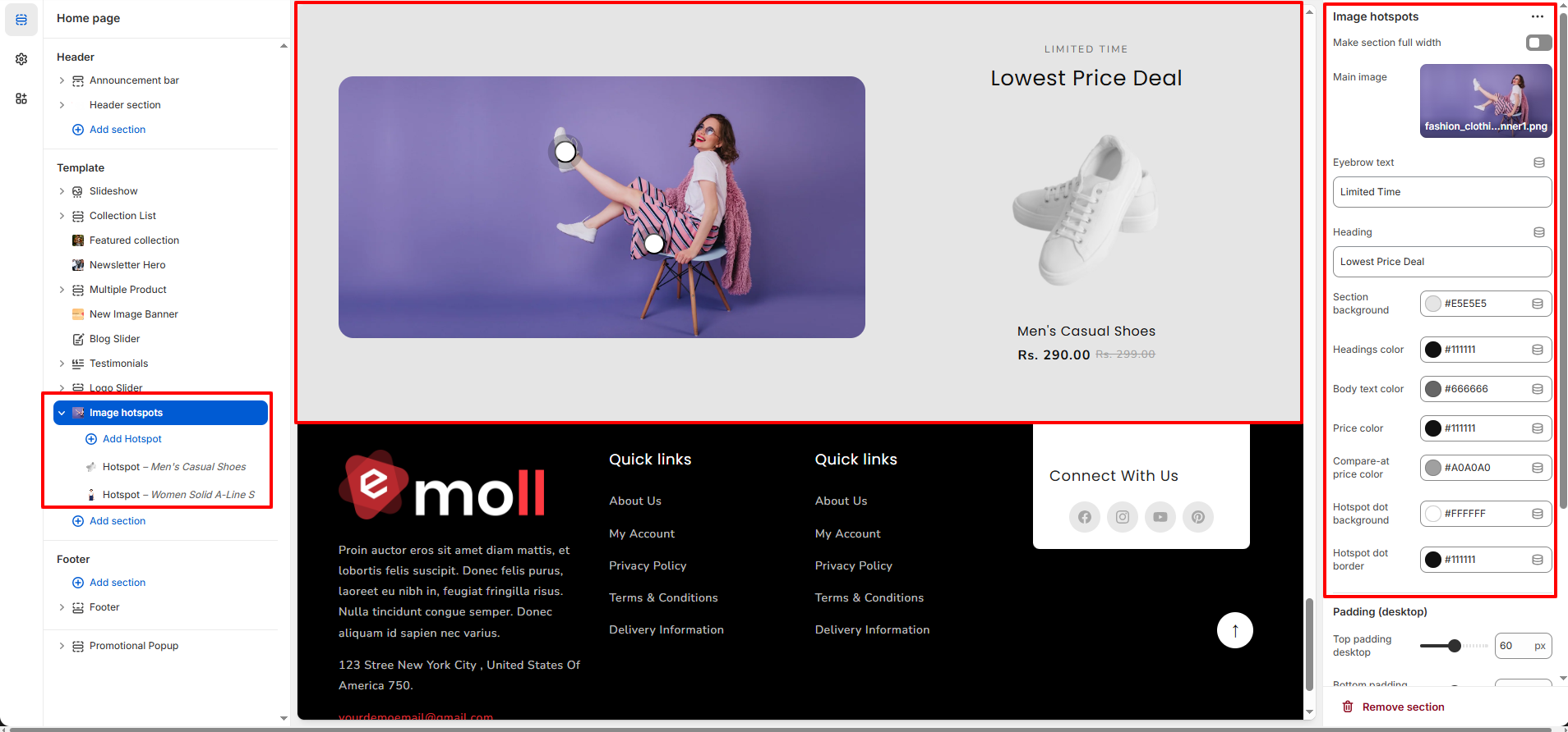 Image Hotspot Section Settings