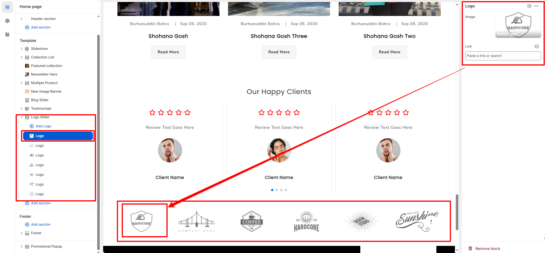 Logo Block Settings
