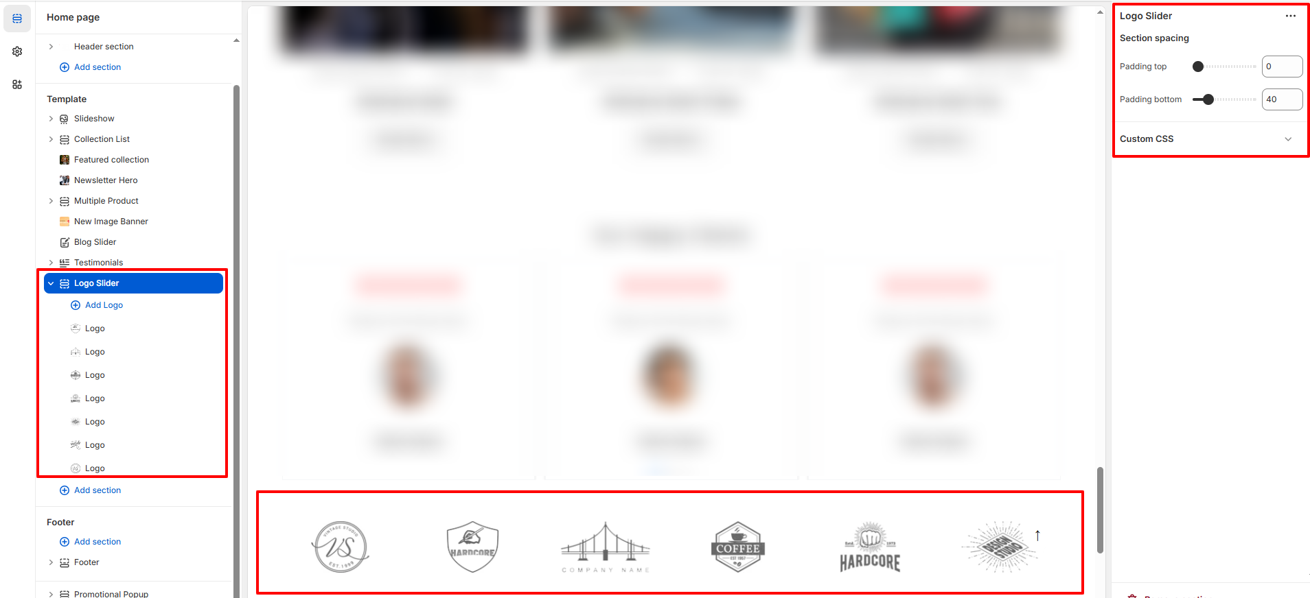 Logo Slider Section Settings