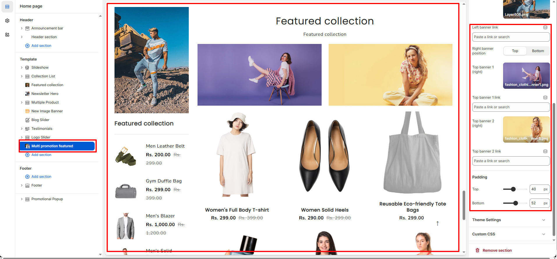 multi-promotion-featured Section Settings