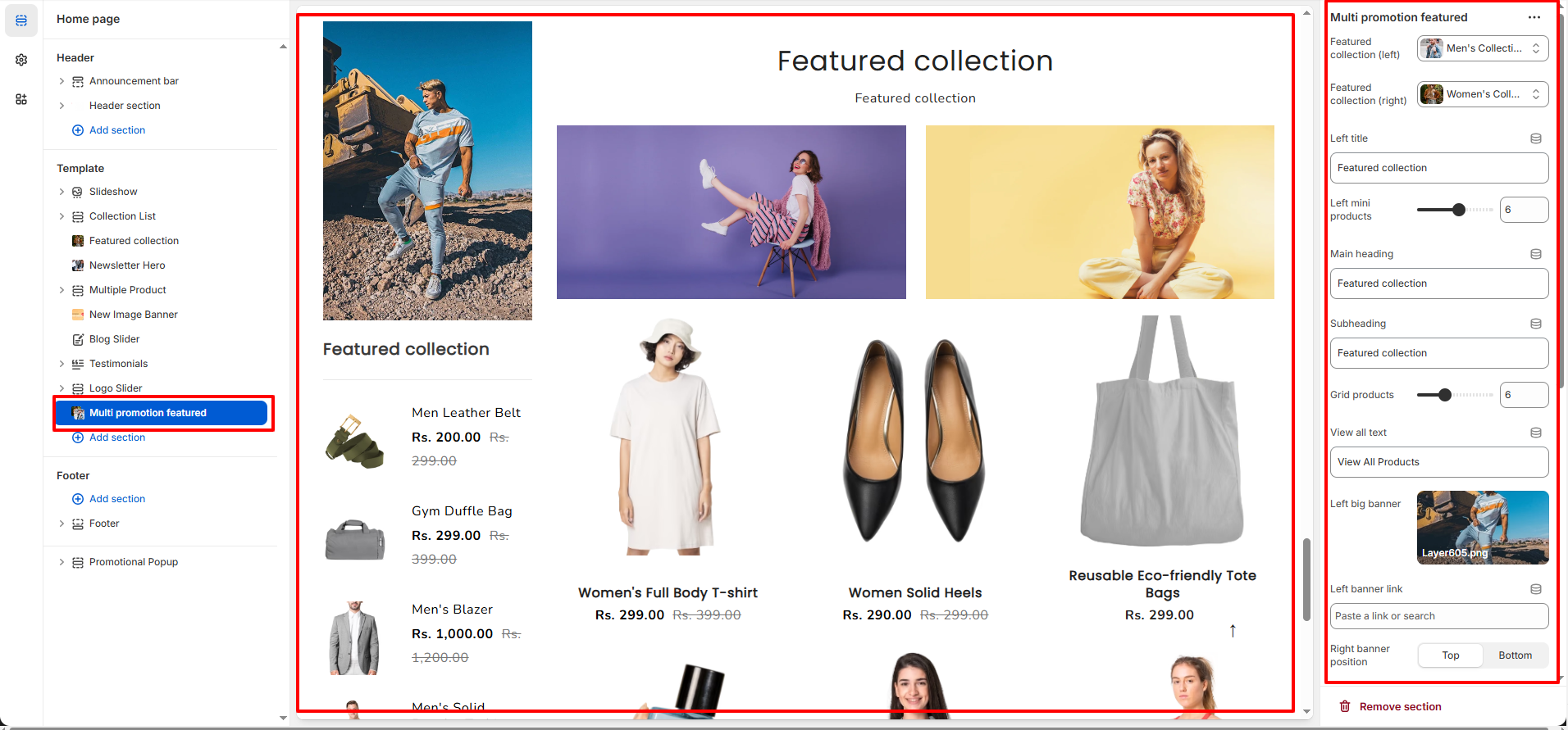 multi-promotion-featured Section Settings