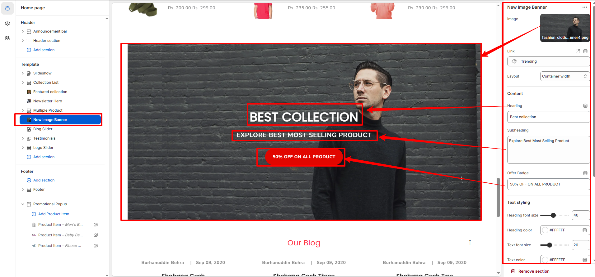 New Banner Image Section Settings