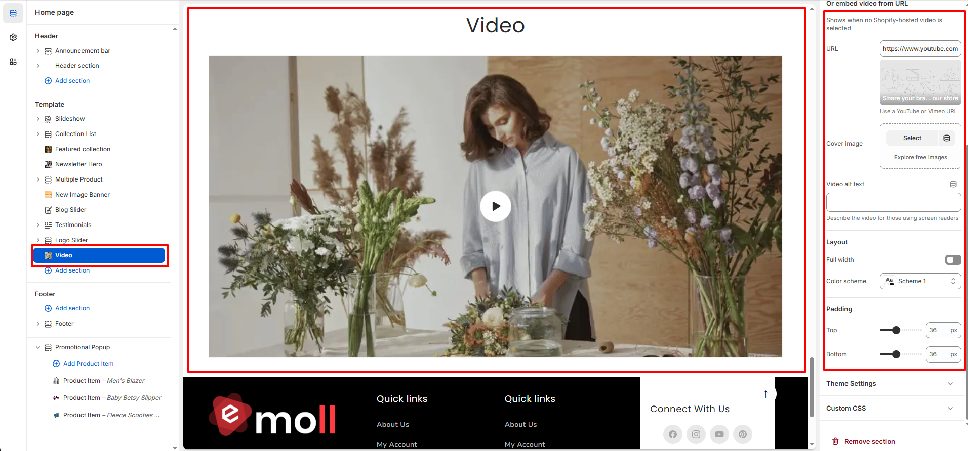 Video Section Settings